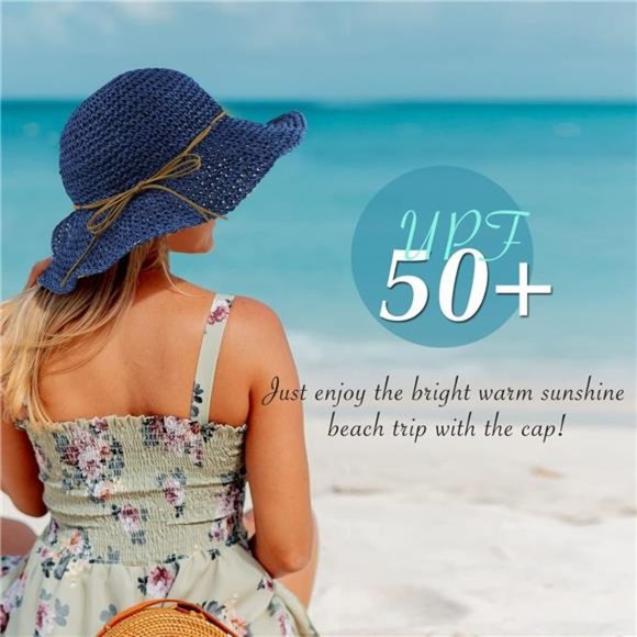 Women\'s Sun Hat Wide Brim Floppy Beach Hat UV UPF 50+ Straw Hat Foldable